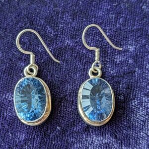 Solid 925 Sterling Silver Drop Earrings With Large Sparkly Stones